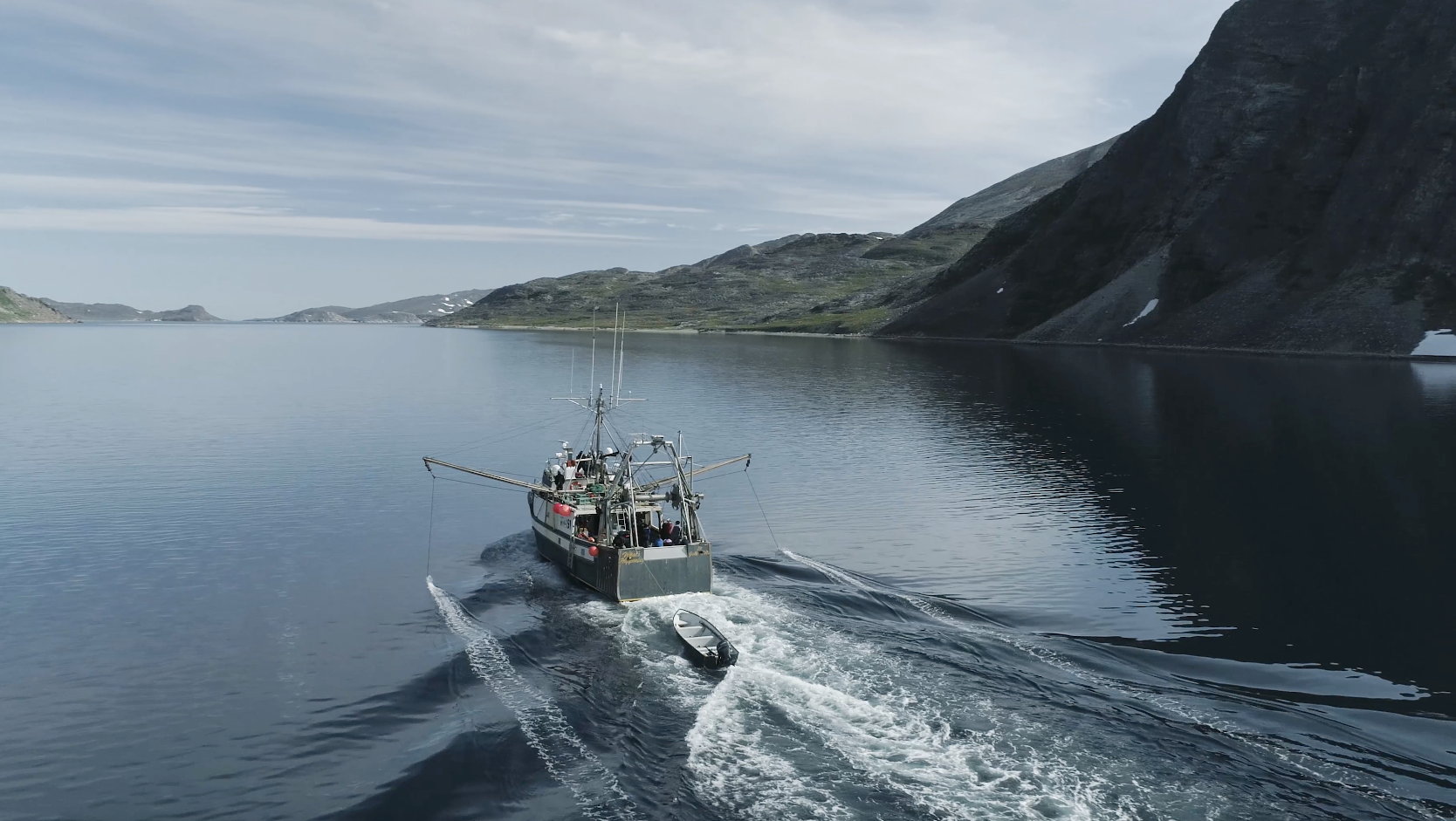 Research vessel operating in a northern fjord